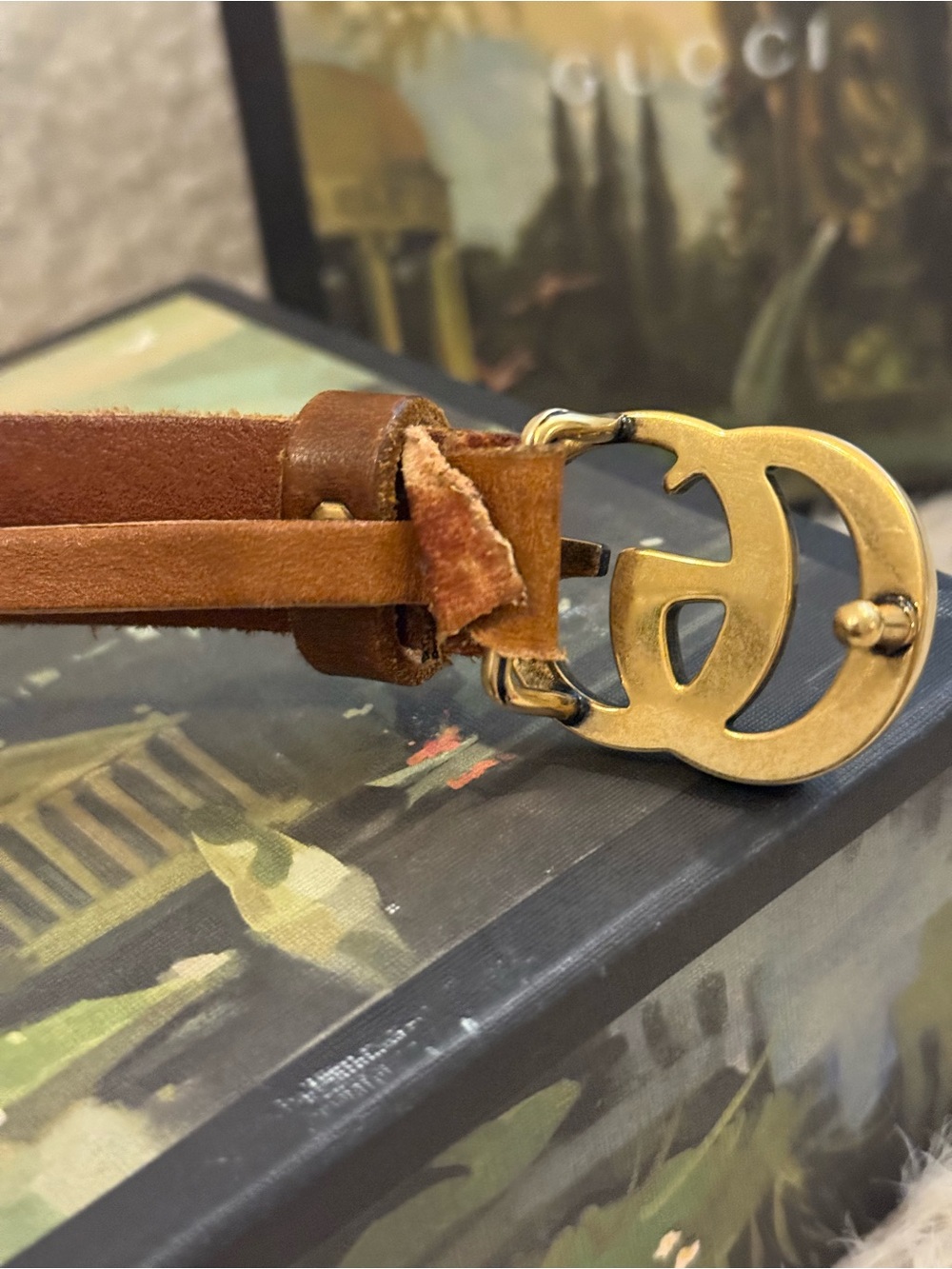 Gucci Brown Leather Belt with Gold Double G Buckle - Picture 4 of 8